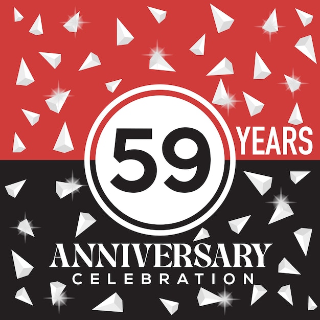 Дизайн логотипа празднования 59-летия с красным и черным фоном.