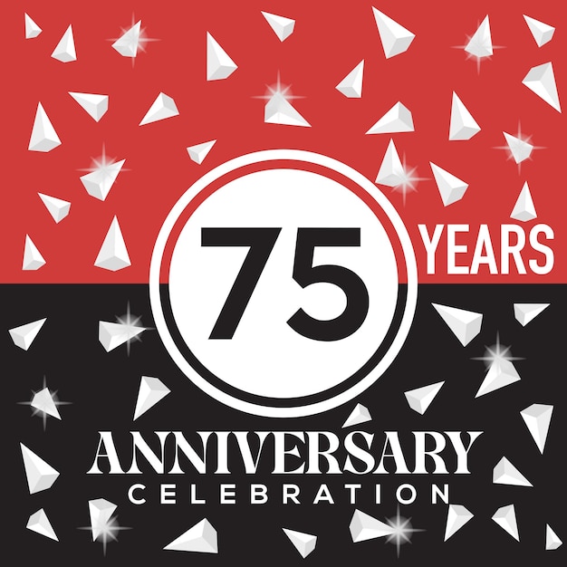 Celebrating 75th years anniversary logo design with red and black background.