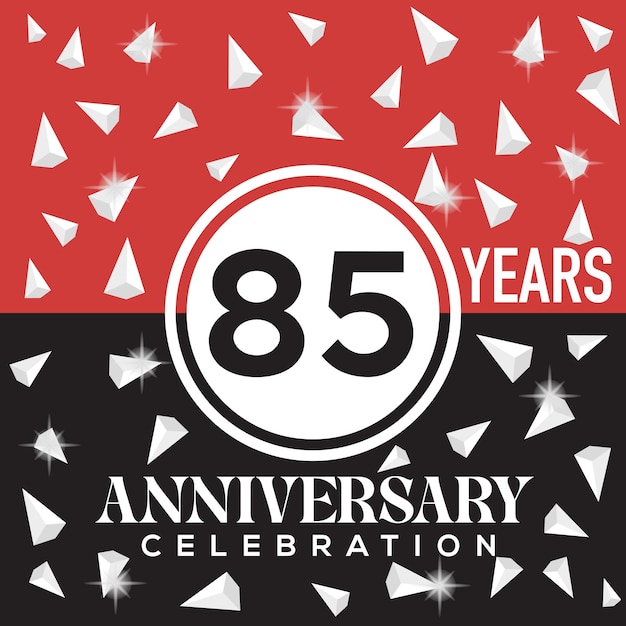 Celebrating 85th years anniversary logo design with red and black background.