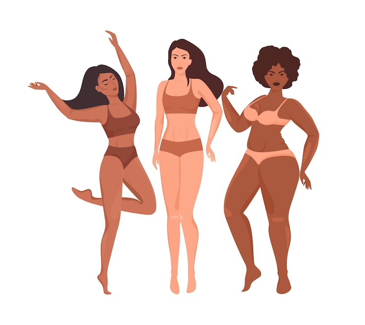 Vector celebrating diversity with body positive female figures illustratio