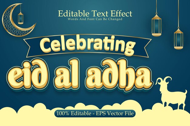 Eid Al Adha 축하 편집 가능한 텍스트 효과 3차원 엠보싱 모던 스타일