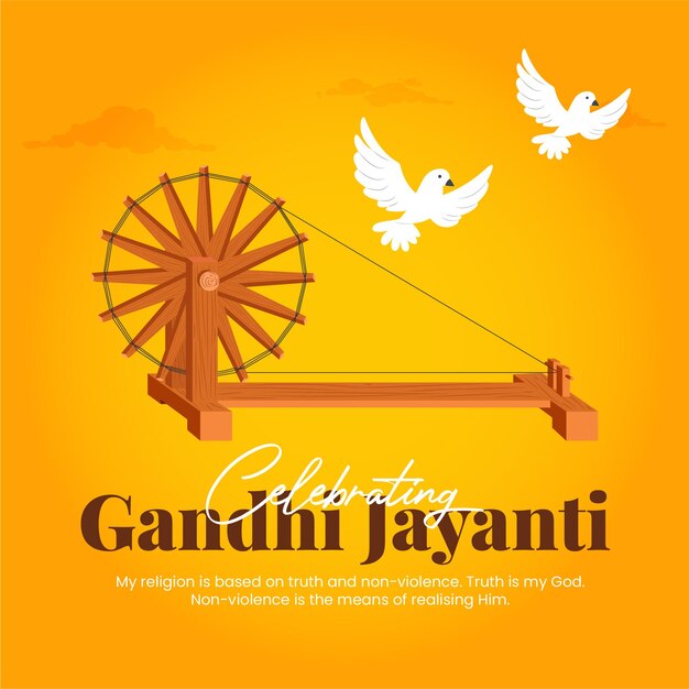 Celebrating gandhi jayanti 2nd October national festival banner template