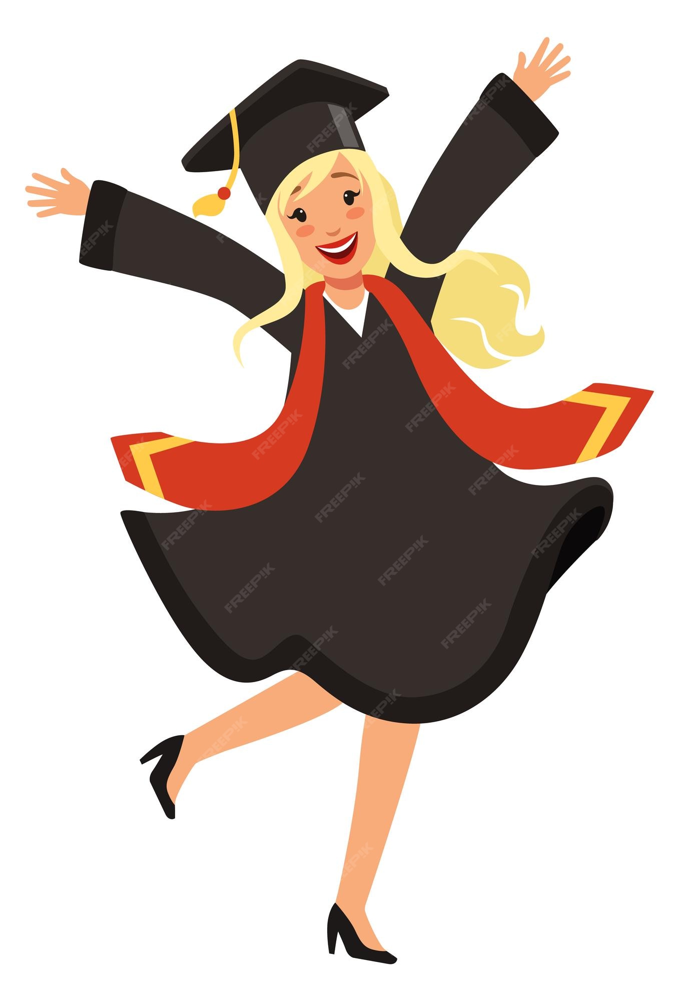 Premium Vector | Celebrating girl in bachelor clothes cartoon happy student  at graduation