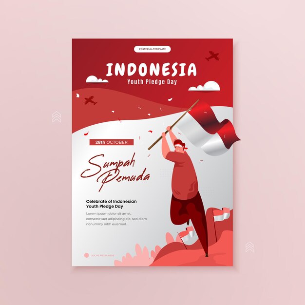 Celebrazione dell'illustrazione del giorno dell'impegno della gioventù indonesiana sul modello di poster