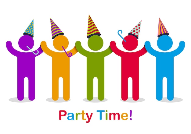 Celebrating people vector concept simple illustration or icon, celebration anniversary or holiday fun, group of cheerful happy people having fun at party.