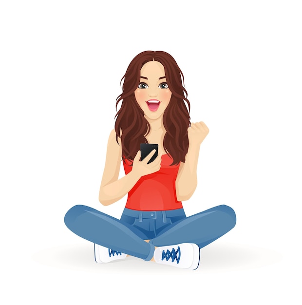 celebrating woman with phone