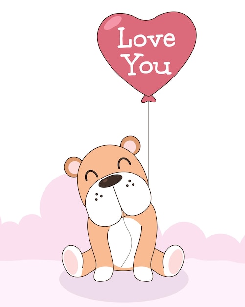 Celebratioin of cute dog with the heart balloon. valentine's concept.