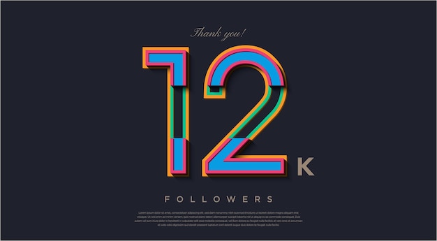 Vettore celebrazione di 12k follower su sfondo nero liscio