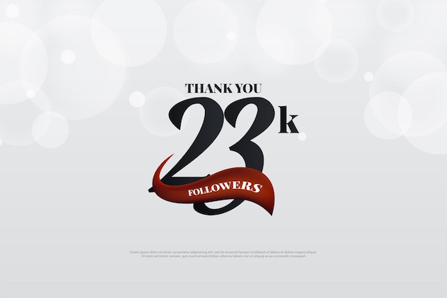 Celebrazione di 23k follower con numeri univoci piatti.