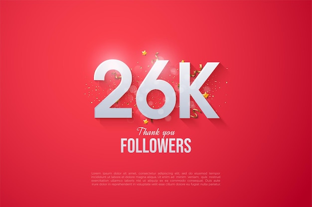 celebration of 26k followers on red background.