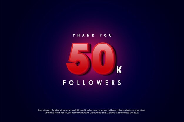 celebration for 50k followers with 3d numbers and red glow effect.