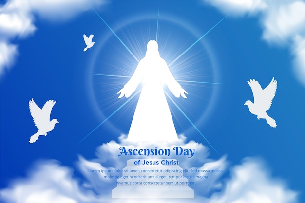 Celebration of ascension day design background vector with jesus christ and pigeonxa