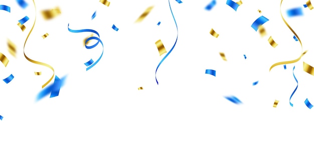 Celebration background template with confetti and gold blue ribbons. luxury greeting rich card.