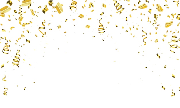 Vector celebration background template with confetti gold ribbons. luxury greeting rich card.