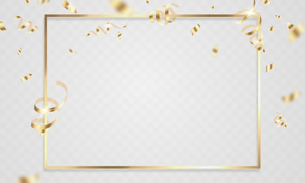 Vector celebration background template with confetti gold ribbons