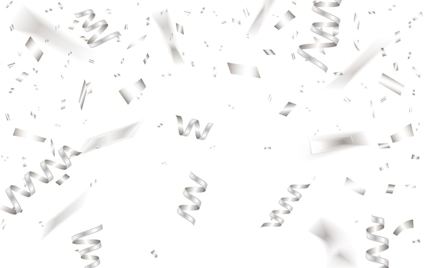 Vector celebration background template with silver confetti.