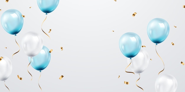 Celebration background with beautifully arranged blue balloons Vector 3D illustration design