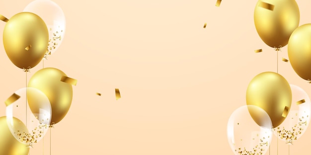 Вектор Праздничный фон с золотыми и белыми воздушными шарами для вечеринок 3d дизайн виртуальная векторная иллюстрация гелия