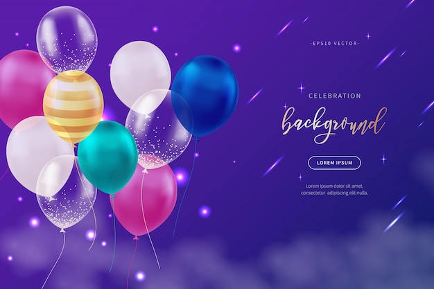 Vector celebration background with soft colored realistic balloons
