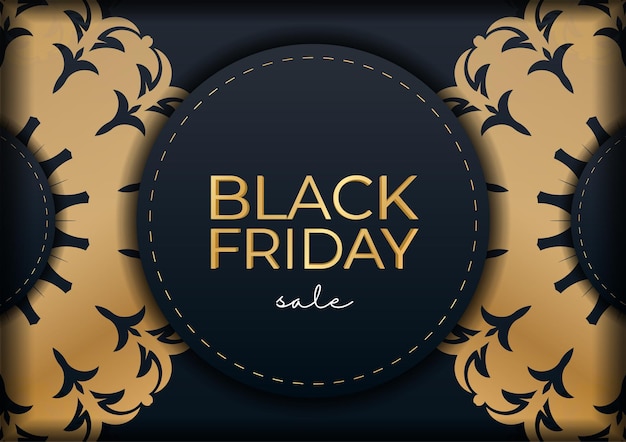 Vector celebration baner for black friday sale in blue with abstract gold pattern