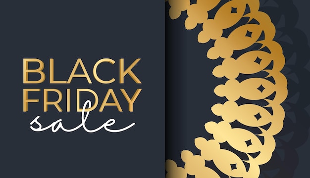 Celebration baner template for black friday in dark blue with geometric gold pattern