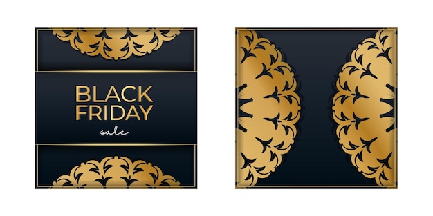 Celebration Baner voor Black Friday in blauw met antiek gouden ornament
