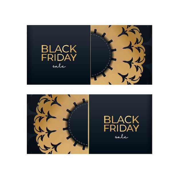 Celebration Baner voor Black Friday-uitverkoop in blauw met vintage gouden patroon