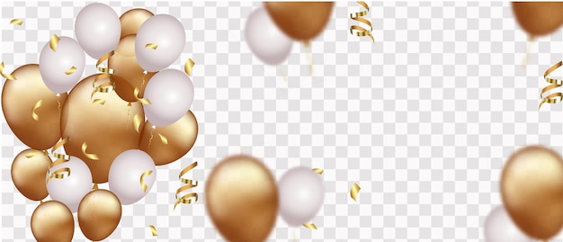 Celebration banner with gold confetti and balloons isolated