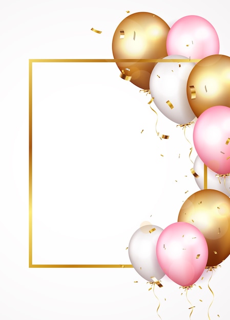 Vector celebration banner with gold confetti and balloons