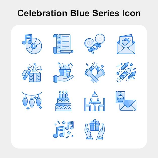 Celebration blue color outline icon set 01