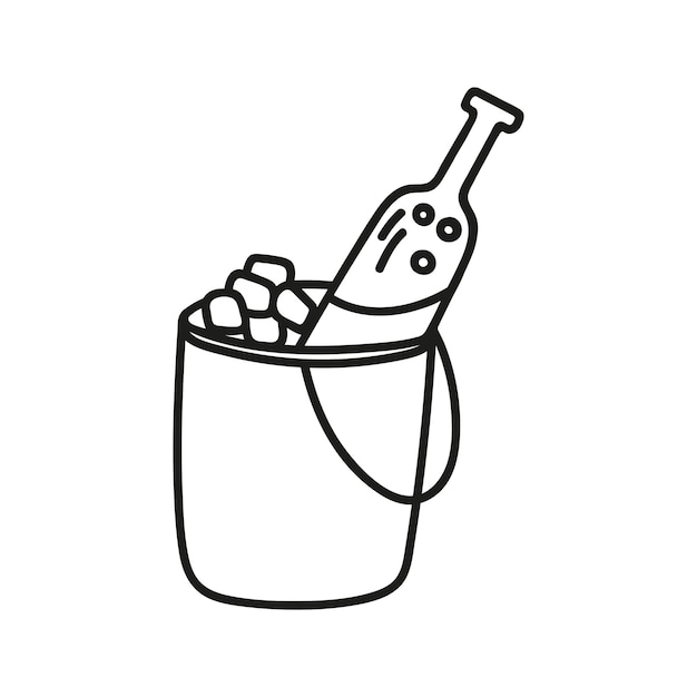 Celebration bottle of wine in ice bucket hand drawn doodle vector illustration of party