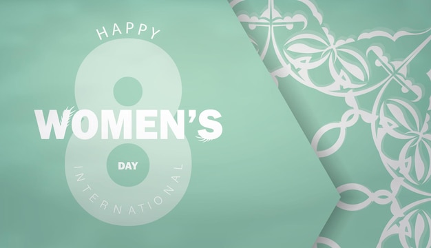 Celebration Brochure 8 march international womens day mint color with vintage white ornament