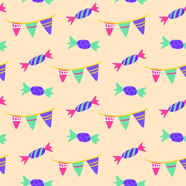 Celebration Candy Seamless Pattern Vector Illustration of Holiday Background