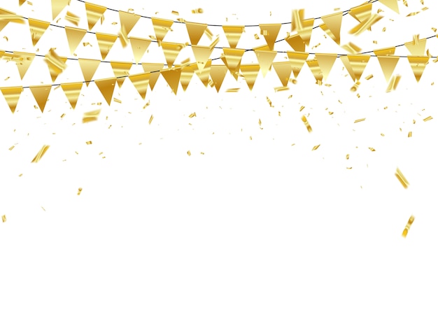 Celebration confetti gold ribbons.