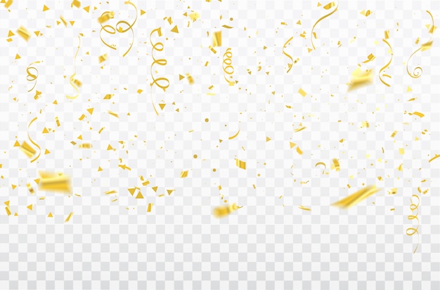 Vector celebration confetti and gold ribbons.