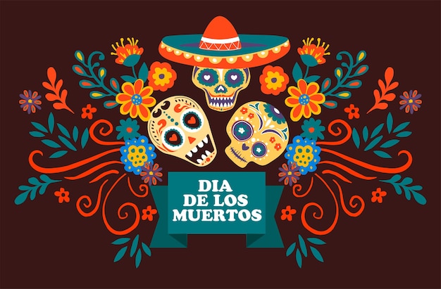 Celebration of dia de los muertos, day of the dead mexican holiday