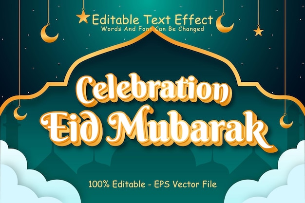 Celebration Eid mubarak Editable Text Effect 3 Dimension Emboss Cartoon Style