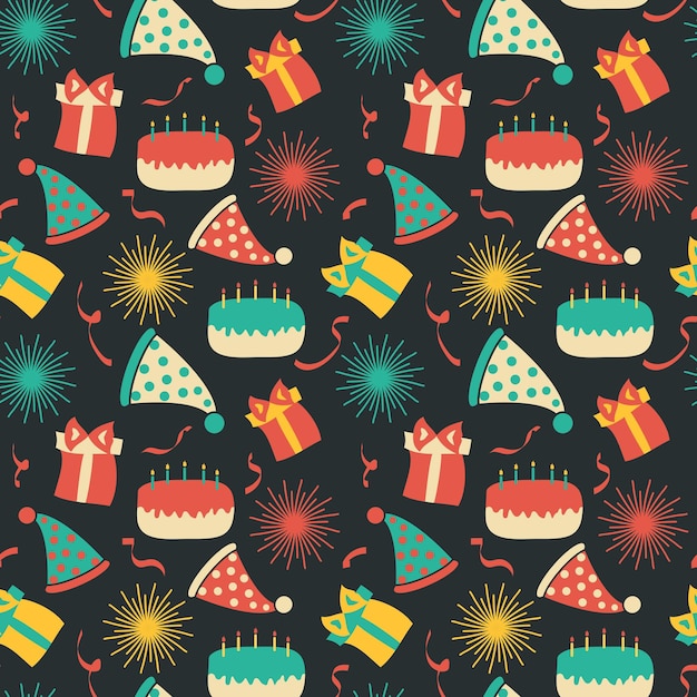 Celebration festive seamless pattern with party icons and objects birthday pattern seamless vector