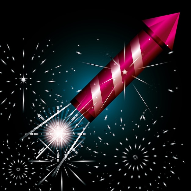 Celebration of fireworks night scene icon