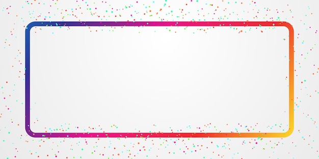 Vector celebration frame template with confetti and colorful ribbons.