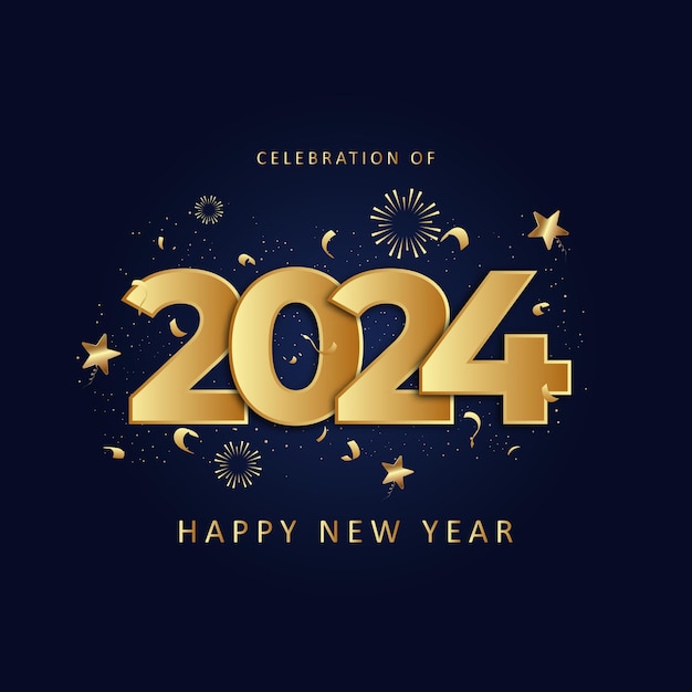 celebration of happy new year 2024 gold greeting poster design