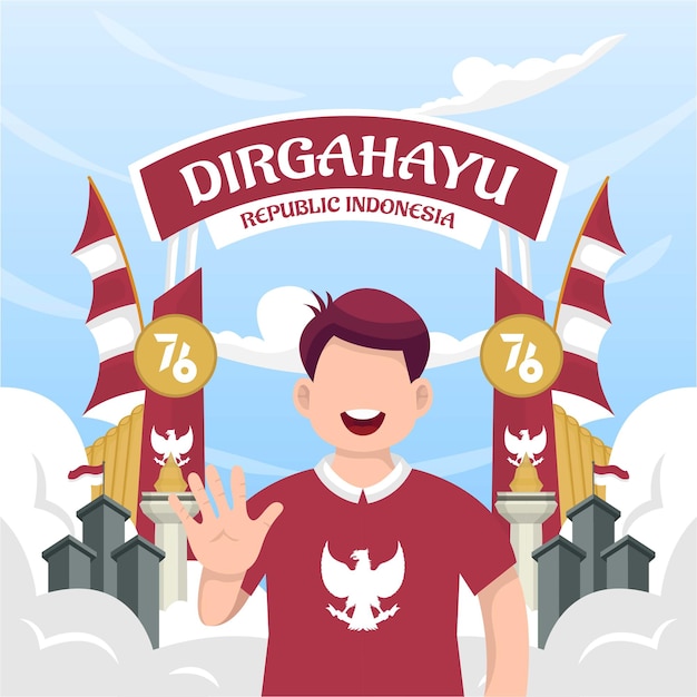 8월 17일 인도네시아 독립 기념일 축하(Dirgahayu republik indonesia). 인도네시아 국기. 벡터 일러스트 레이 션