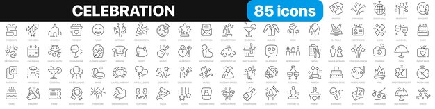 Celebration line icons collection Party hobby restaurant happy holiday icons UI icon set Thin outline icons pack Vector illustration EPS10