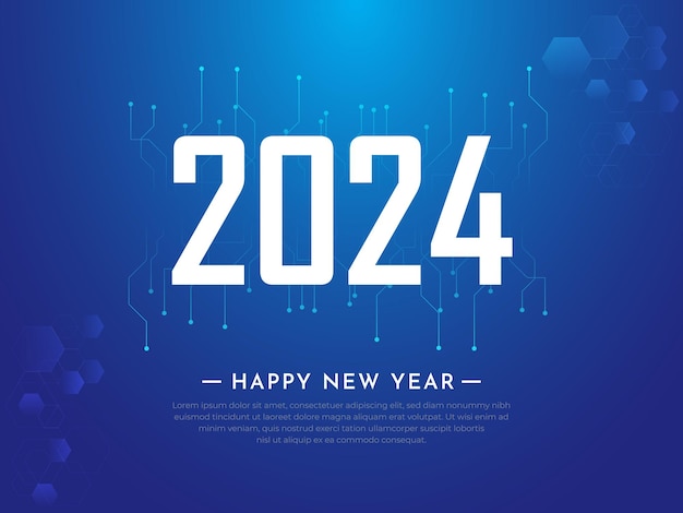 Celebration New Year 2024 design background with technology science and geometric elements