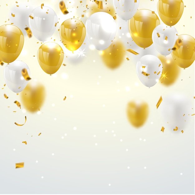金の風船とお祝いパーティーバナー