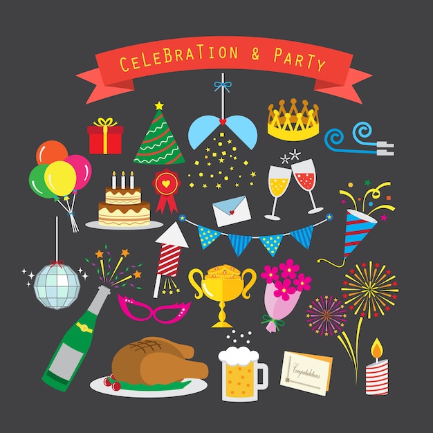 Celebration and party icon set