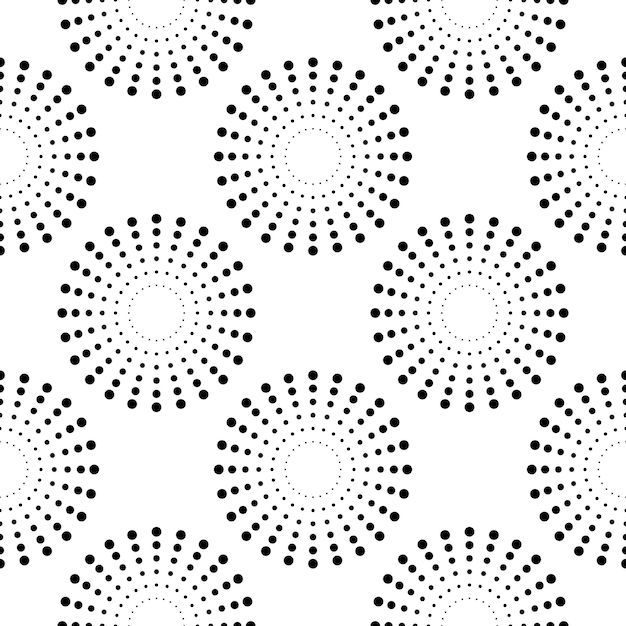 Vector celebration seamless pattern. radiant abstract firework. circular pattern. pop art round halftone.