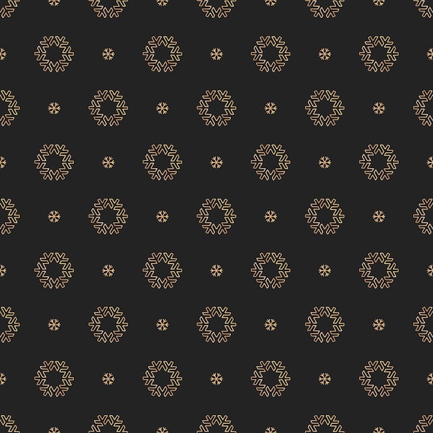 Celebration seamless pattern with golden snowflakes on black background for Christmas and New Year