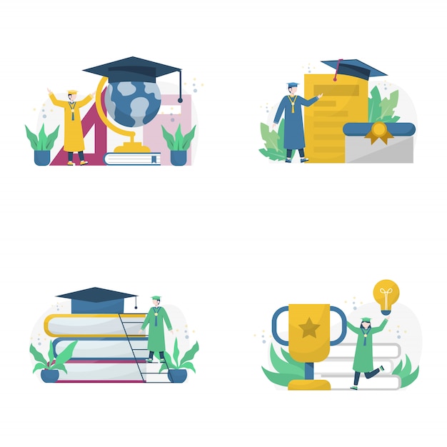 Vector celebration of university graduation speeches and the distribution of diplomas   illustration,