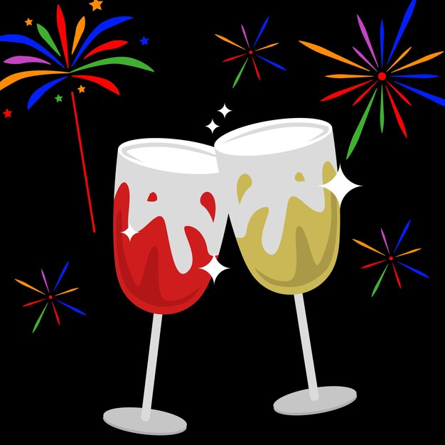 Vector celebration vector champagne illustration with fireworks